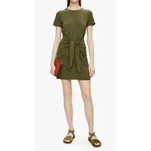 Theory Women T Shirt Short Sleeve Wrap Bodycon Tie Waist Mini Dress-olive green